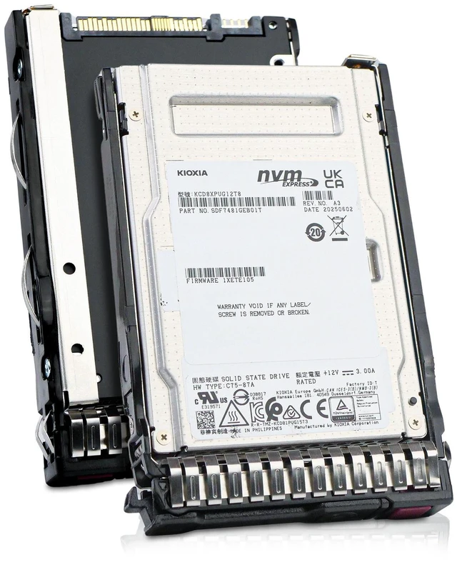 Main image of Kioxia 12.8TB KCD8XPUG12T8 3 DWPD PCIe Gen5.0 x4 U.3 NVMe 2.5" SSD HP Gen11 Tray