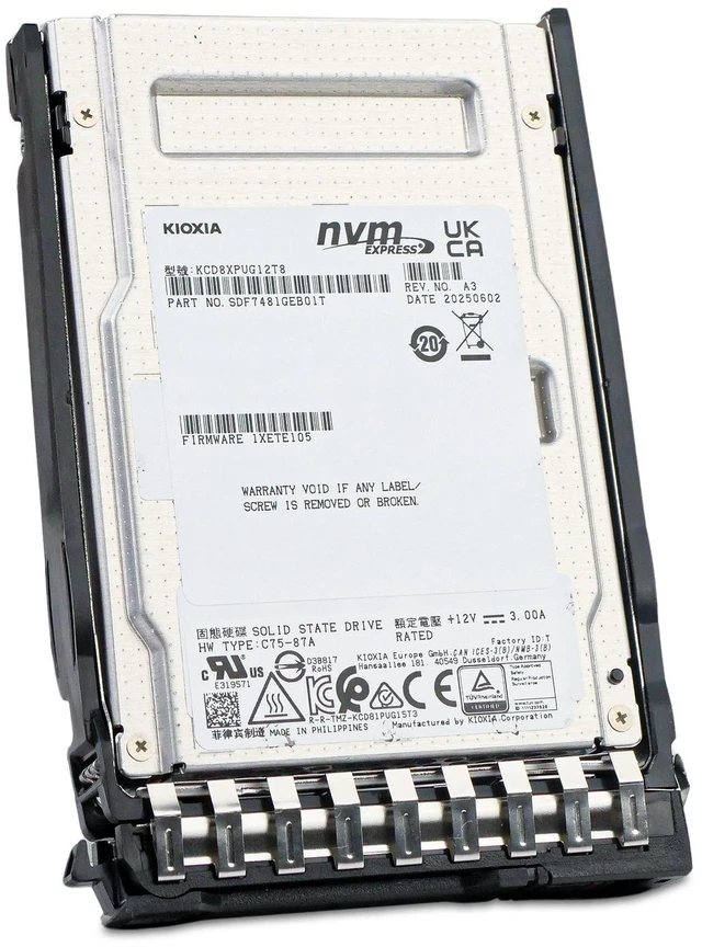 Alt view image 6 of 7 - Kioxia 12.8TB KCD8XPUG12T8 3 DWPD PCIe Gen5.0 x4 U.3 NVMe 2.5" SSD HP Gen11 Tray