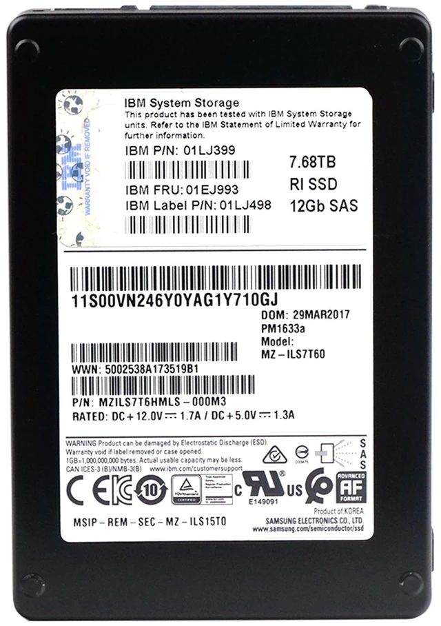 Main image of (NOT FOR HOME PC!) IBM/Samsung PM1633a 7.68TB MZILS7T6HMLS SAS 12Gb/s 3D TLC 1 DWPD 2.5" SSD