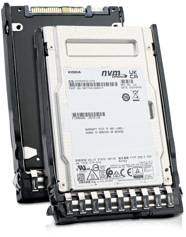 Main image of Kioxia 12.8TB KCD8XPUG12T8 3 DWPD PCIe Gen5.0 x4 U.3 NVMe 2.5" SSD HP Gen8 Tray