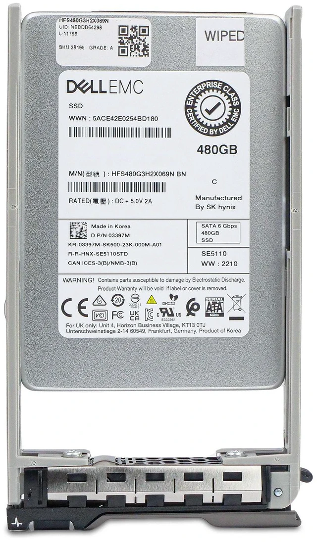 Alt view image 3 of 7 - Dell 480GB SATA 6Gb/s 3D TLC 1 DWPD 2.5" Enterprise PowerEdge SSD 03397M G13