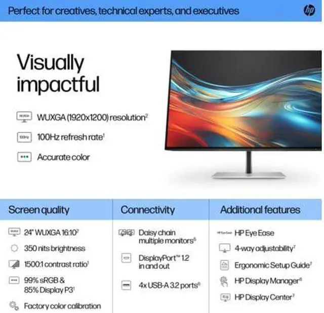 Alt view image 14 of 20 - HP Series 7 Pro 24 inch WUXGA Monitor  - 724pn 24" WUXGA (1920 x 1200) 50-100 Hz