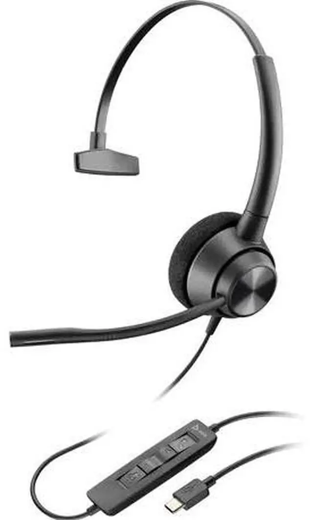 Alt view image 4 of 4 - Poly EncorePro 310 USB-C Monoaural Headset TAA - Mono - USB Type C - Wired - 20 Hz - 10 kHz - Over-the-head, On-ear - Monaural - Supra-aural - 7.18 ft Cable - Omni-directional