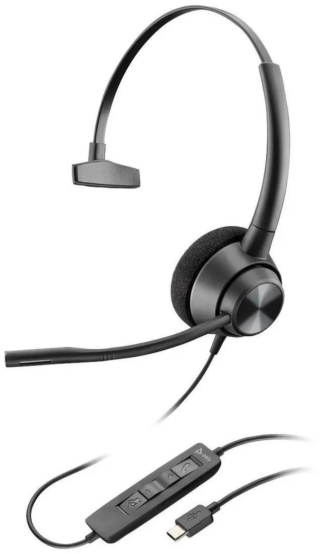Main image of Poly EncorePro 310 USB-C Monoaural Headset TAA - Mono - USB Type C - Wired - 20 Hz - 10 kHz - Over-the-head, On-ear - Monaural - Supra-aural - 7.18 ft Cable - Omni-directional