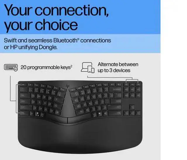 Alt view image 7 of 7 - HP 960 Ergonomic Wireless Keyboard