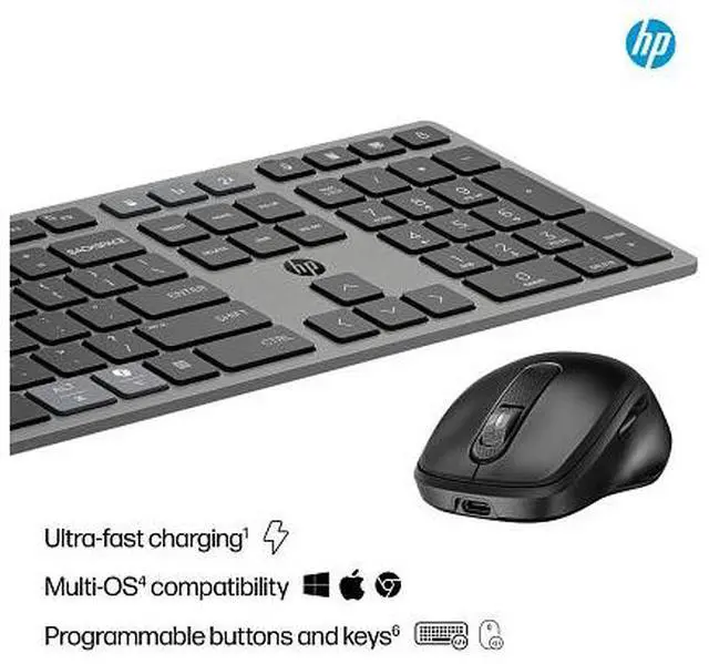 Alt view image 6 of 9 - HP 725 Multi-Device Rechargeable Wireless Keyboard and Mouse Combo