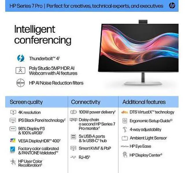 Alt view image 10 of 14 - HP Series 7 Pro 27 inch 4K Conferencing Monitor - 727pm 27" 4K UHD (3840 x 2160)