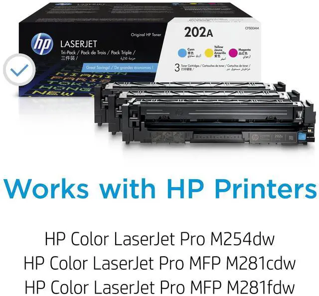 Alt view image 17 of 20 - HP 202A 3-pack Cyan/Magenta/Yellow Original LaserJet Toner Cartridges, Per