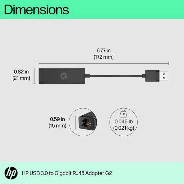 Alt view image 7 of 8 - HP USB 3.0 to Gigabit RJ45 Adapter G2