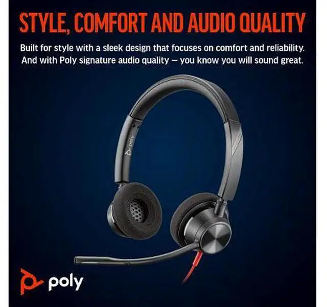 Alt view image 9 of 10 - Poly Blackwire 3320 Stereo Microsoft Teams Certified USB-C Headset + USB-C/A Adapter - Microsoft Teams Certification - Stereo - USB Type C, Mini-phone (3.5mm) - Wired - 32 Ohm - On-ear - Binaural - Ea