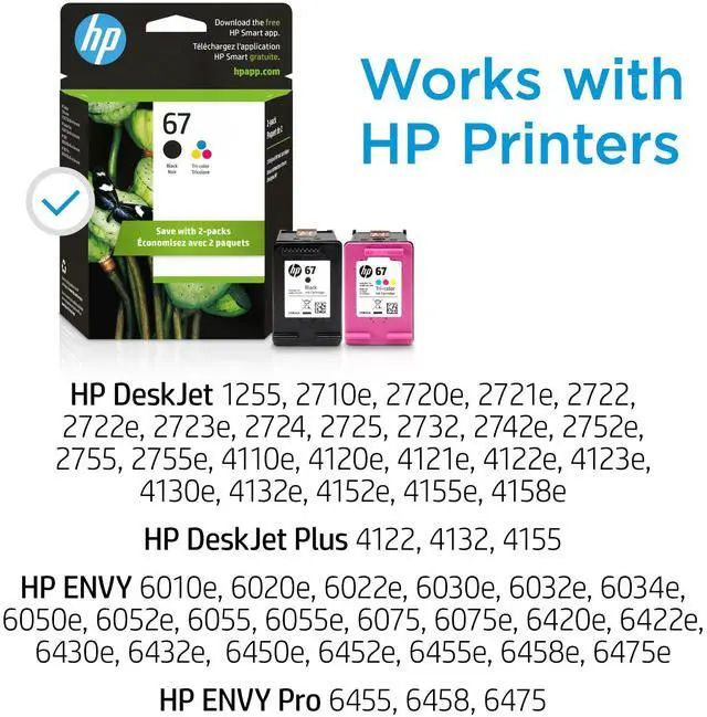 Alt view image 17 of 19 - HP 67 2-pack Black/Tri-color Original Ink Cartridges, 3YP29AN#140