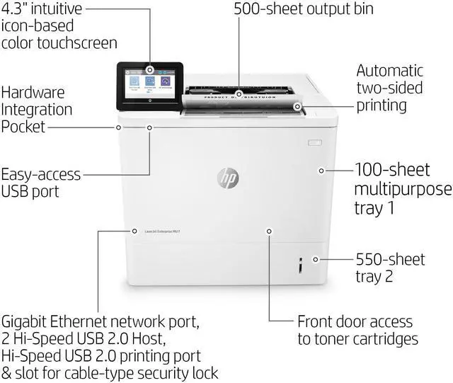 Alt view image 15 of 16 - HP LaserJet Enterprise M611dn Laser Printer, Black And White Mobile Print Up to