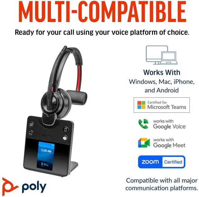 Alt view image 8 of 9 - Poly Savi 8410 Office Monaural Microsoft Teams Certified DECT 1920-1930 MHz Headset - Microsoft Teams Certification - Mono - USB Type C - Wireless - Bluetooth/DECT - 590.6 ft - 32 Ohm - 20 Hz - 20 kHz