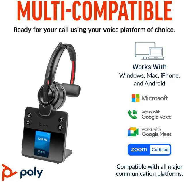 Alt view image 9 of 9 - Poly Savi 8410 Office Monaural Microsoft Teams Certified DECT 1920-1930 MHz Headset - Microsoft Teams Certification - Mono - USB Type C - Wireless - Bluetooth/DECT - 590.6 ft - 32 Ohm - 20 Hz - 20 kHz