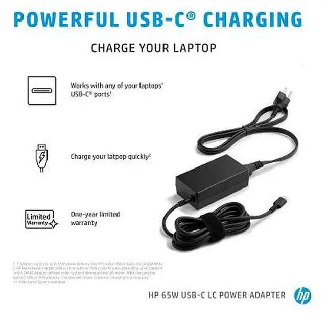 Alt view image 11 of 13 - HP AC Power Adapter, 65W, Fits Many Models, Dragonfly G2, Elitebook Etc