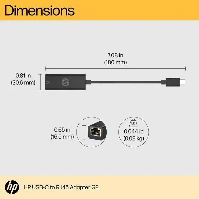 Alt view image 15 of 16 - HP USB-C to RJ45 Adapter G2 (4Z527AA) - USB Type C - 128 MB/s Data Transfer Rate - 1 Port(s) - 1 - Twisted Pair - 1000Base-T - Portable