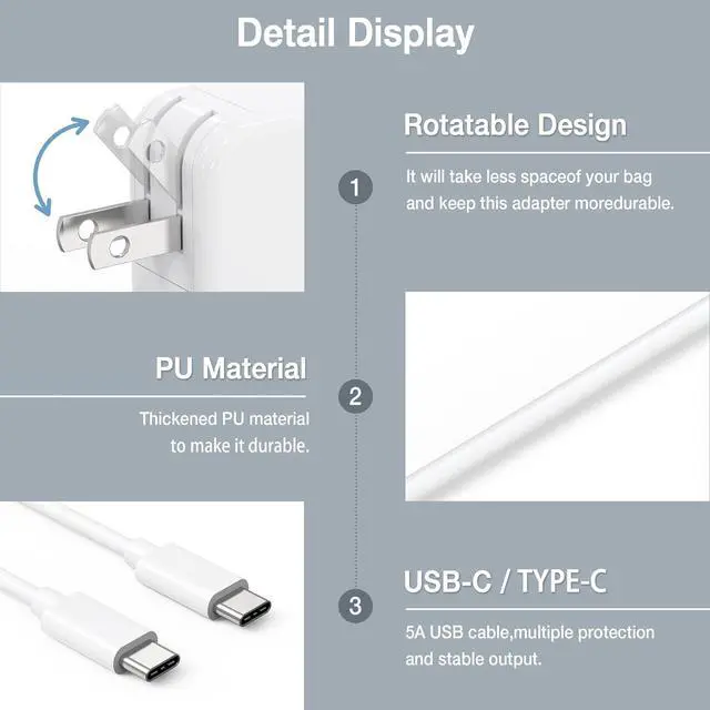 Alt view image 5 of 7 - Mac Book Pro Charger - 100W USB C Charger Compatible with Type C MacBook Pro 16 15 14 13 Inch New MacBook Air 15 inch 2025/2024 iPad Pro and All USB c Device USB C to C Power Adapter