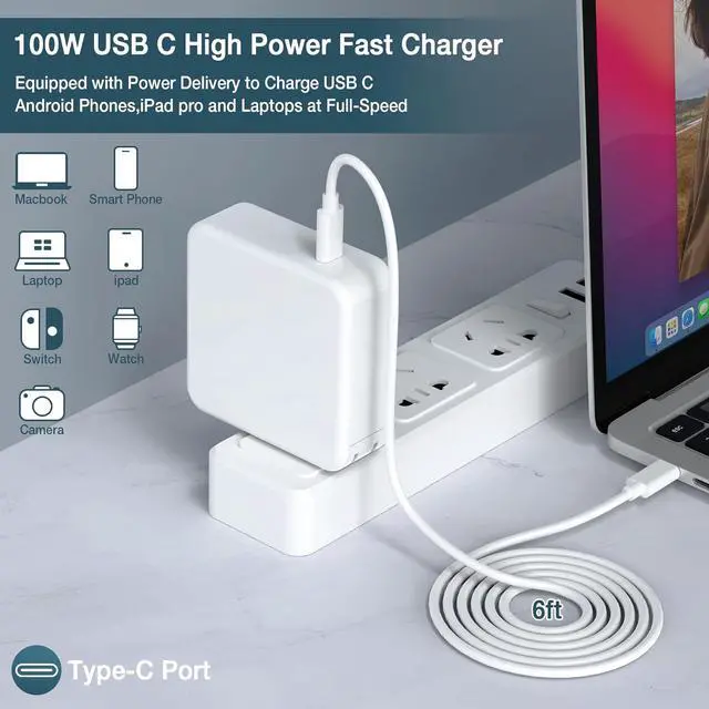 Alt view image 6 of 7 - Mac Book Pro Charger - 100W USB C Charger Compatible with Type C MacBook Pro 16 15 14 13 Inch New MacBook Air 15 inch 2025/2024 iPad Pro and All USB c Device USB C to C Power Adapter