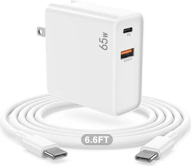 Main image of 2-Port 65W Charger for MacBook Air MacBook Pro 13 14 15 16 inch 2024 2023 2022 2021 2020 M1 M2 M3 Laptop iPhone16 15 Pro Max Fast Charger with Foldable USB C PD & QC Power Adapter & 6FT USB-C Cable