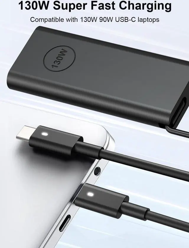 Alt view image 2 of 7 - Charger for  130W Laptop USB C Type C AC Adapter for  XPS 15 17 2in1 9575 9500 9700 Precision 5530 2in1 5550 5750 3560 Latitude 7410 7310 7210 9410 9510 5420 5520 5510 Power Cord