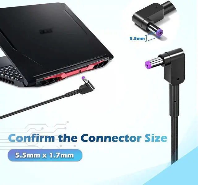Alt view image 2 of 7 - 135W Laptop Charger Replacement for Acer Nitro 5 Gaming Laptop AN515-57 AN515-56 AN515-55 AN515-54 AN515-53 AN515-52 AN515-51 AN515-50 AN515-44 AN515-43 AN515-42 AN515-41 AC Adapter Power Supply Cord
