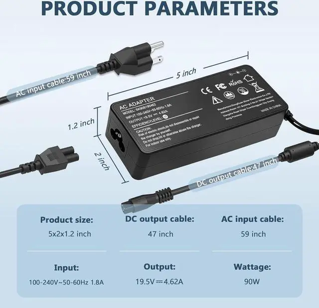 Alt view image 2 of 7 - 24V 0.5A 500mA DC Power Supply Adapter 24V AC Adapter 100-240V 50-60Hz to 24 Volt 0.5 Amp Power Supply Cord 4.9ft with 5.5mm x 2.5mm Barrel & 10 Tips