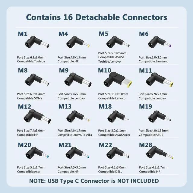 Alt view image 3 of 7 - 24V 0.5A 500mA DC Power Supply Adapter 24V AC Adapter 100-240V 50-60Hz to 24 Volt 0.5 Amp Power Supply Cord 4.9ft with 5.5mm x 2.5mm Barrel & 10 Tips