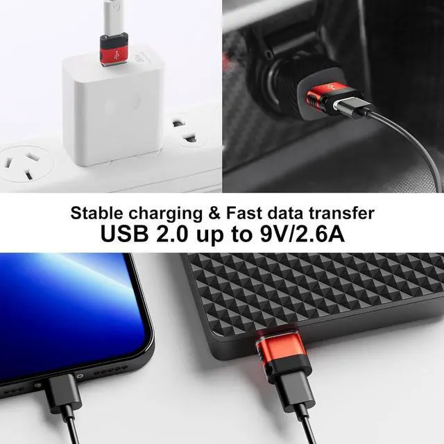 Alt view image 5 of 7 - USB to USB C Adapter 6 Pack USB to USBC-C Adapter USB to C Adapter USBC to USB Adapter USB-C to USB Adapter USB to USB C Cable Converter for iPhone 15 14 13 iPad AirPods and More Red