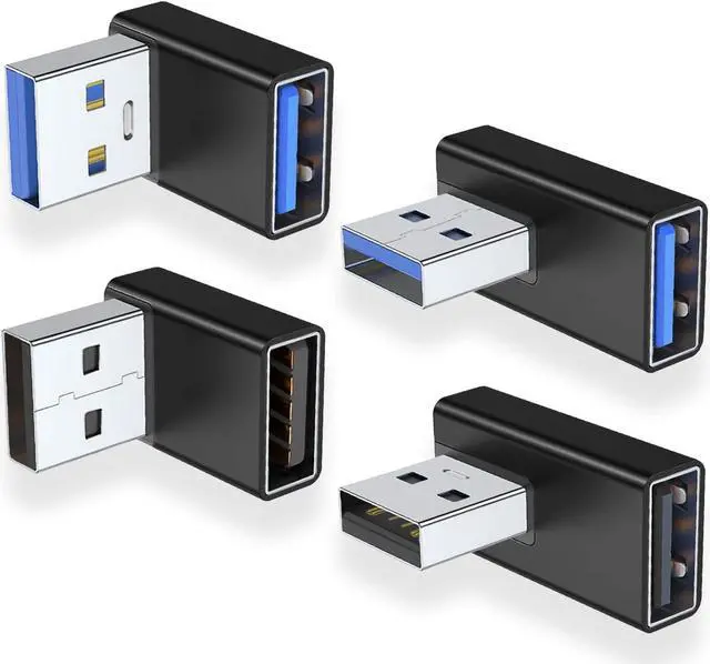 Main image of 90 Degree USB 3.0 Adapter 4 Pack Up and Down Angle Left and Right Angle USB A Male to Female Converter Extender for PC Laptop USB A Charger Power Bank and More (Black)