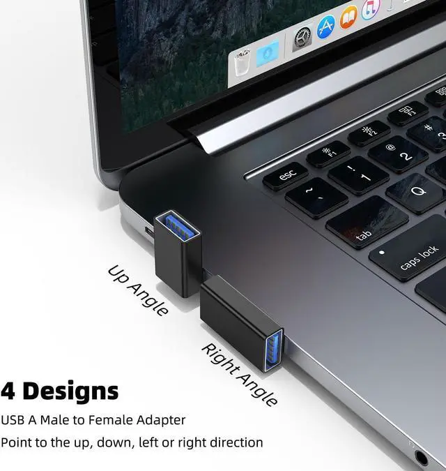 Alt view image 2 of 7 - 90 Degree USB 3.0 Adapter 4 Pack Up and Down Angle Left and Right Angle USB A Male to Female Converter Extender for PC Laptop USB A Charger Power Bank and More (Black)