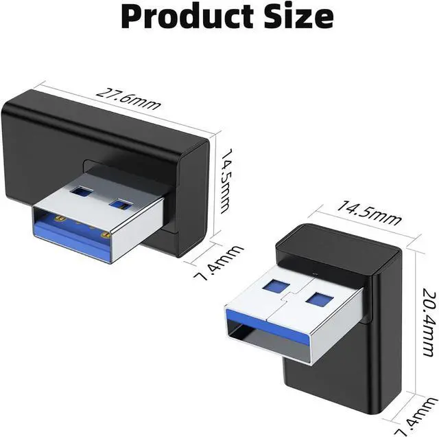 Alt view image 7 of 7 - 90 Degree USB 3.0 Adapter 4 Pack Up and Down Angle Left and Right Angle USB A Male to Female Converter Extender for PC Laptop USB A Charger Power Bank and More (Black)