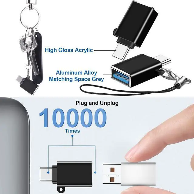 Alt view image 7 of 7 - USB to USB C Adapter 8 Pack USBC to USB Adapter USB A to USB C Adapter USB to USBC-C Adapter C to USB Adapter USB Converter for iPhone 15/14/13 MacBook iPad Black