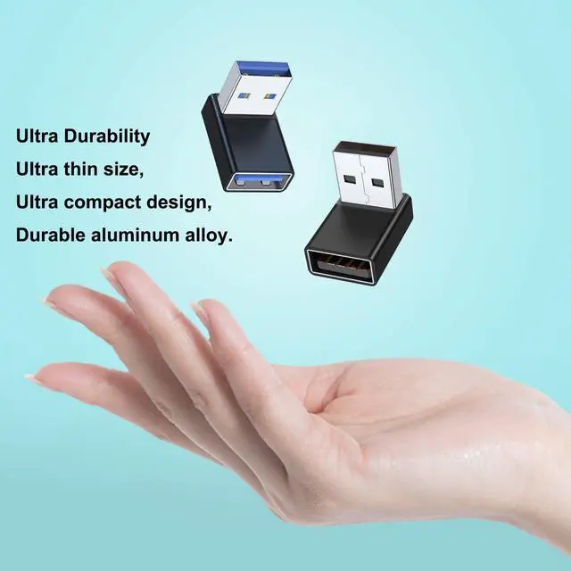 Alt view image 6 of 7 - 90 Degree USB 3.0 Adapter 2 Pack Up and Down Angle USB A Male to Female Converter Extender for PC Laptop USB A Charger Power Bank and More (Black)