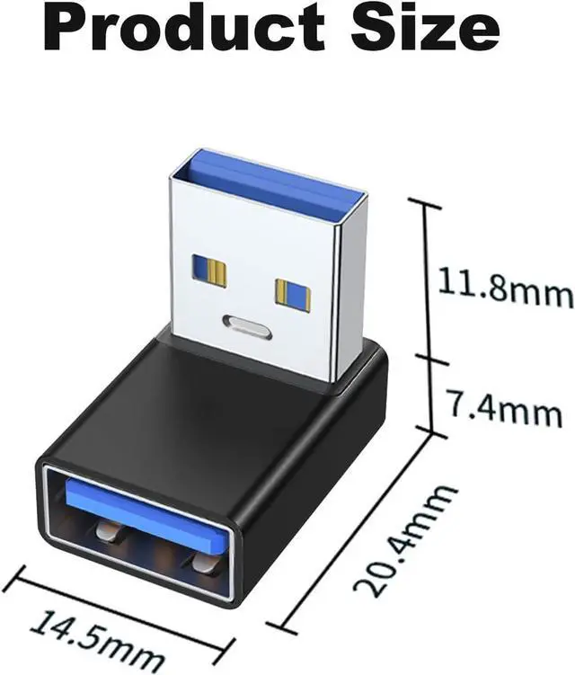 Alt view image 7 of 7 - 90 Degree USB 3.0 Adapter 2 Pack Up and Down Angle USB A Male to Female Converter Extender for PC Laptop USB A Charger Power Bank and More (Black)