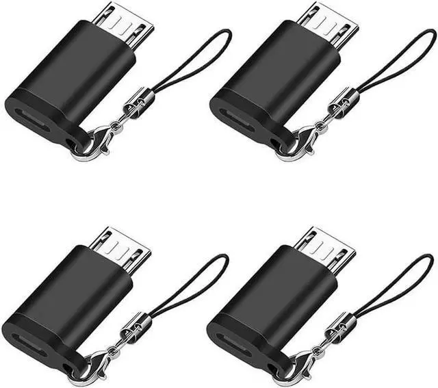 Main image of USB C to Micro USB Adapter (4 Packs) Type C Female to Micro USB Male Convert Connector with Lanyard Compatible with Galaxy S7/S7 Edge Micro USB Devices Black