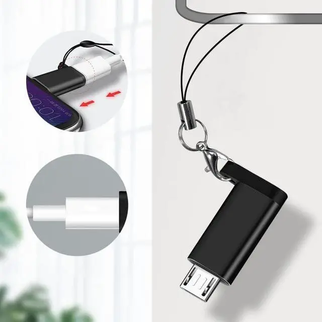 Alt view image 2 of 7 - USB C to Micro USB Adapter (4 Packs) Type C Female to Micro USB Male Convert Connector with Lanyard Compatible with Galaxy S7/S7 Edge Micro USB Devices Black