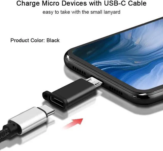 Alt view image 3 of 7 - USB C to Micro USB Adapter (4 Packs) Type C Female to Micro USB Male Convert Connector with Lanyard Compatible with Galaxy S7/S7 Edge Micro USB Devices Black
