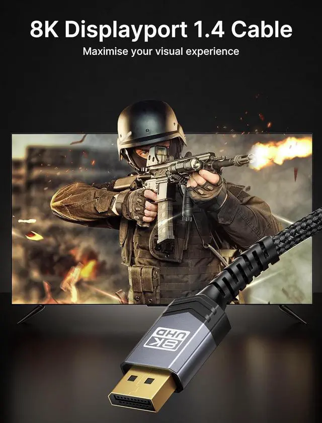 Alt view image 2 of 7 - JSAUX DisplayPort Cable 1.4 10ft, 8K DP Cable | 8K@60Hz, 4K@144Hz, 2K@240Hz 2K@165Hz | HBR3, 32.4Gbps, HDR10, FreeSync, G-Sync for Gaming Monitor Graphics 3090 4090 PC -Grey