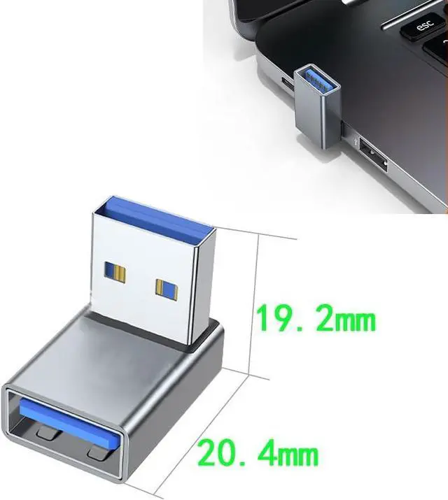 Alt view image 3 of 5 - 90 Degree USB A Adapter Upward Angle USB A Male to Female Converter Extender for PC Laptop USB 3.0 Charger Power Bank and More 2 Pack