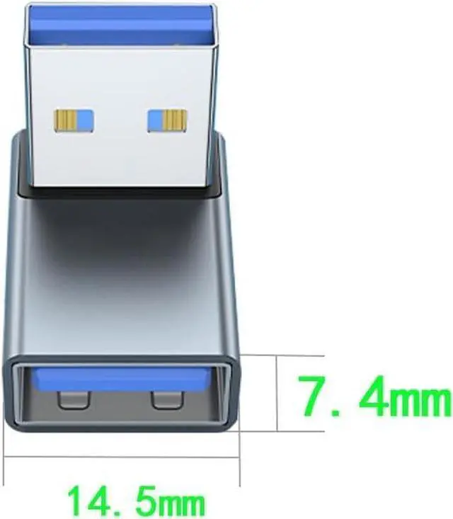 Alt view image 4 of 5 - 90 Degree USB A Adapter Upward Angle USB A Male to Female Converter Extender for PC Laptop USB 3.0 Charger Power Bank and More 2 Pack