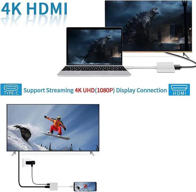Alt view image 3 of 7 - USB C to HDMI Adapter USB Type C Adapter Multiport AV Converter with 4K HDMI Output USB 3.0 Port and USB-C Charging Port Compatible Chromebook/MacBook/iMac/Samsung/Projector/Monitor (Silver)