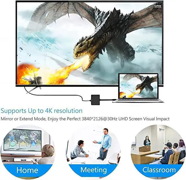 Alt view image 5 of 7 - USB C to HDMI Adapter USB Type C Adapter Multiport AV Converter with 4K HDMI Output USB 3.0 Port and USB-C Charging Port Compatible Chromebook/MacBook/iMac/Samsung/Projector/Monitor (Silver)