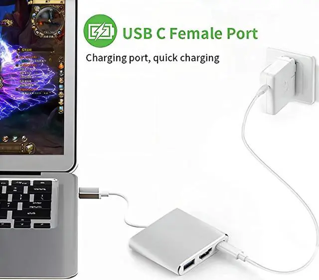Alt view image 4 of 7 - USB C to HDMI Adapter USB Type C Adapter Multiport AV Converter with 4K HDMI Output USB 3.0 Port and USB-C Charging Port Compatible Chromebook/MacBook/iMac/Samsung/Projector/Monitor (Silver)