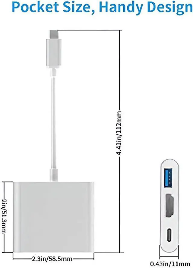 Alt view image 6 of 7 - USB C to HDMI Adapter USB Type C Adapter Multiport AV Converter with 4K HDMI Output USB 3.0 Port and USB-C Charging Port Compatible Chromebook/MacBook/iMac/Samsung/Projector/Monitor (Silver)