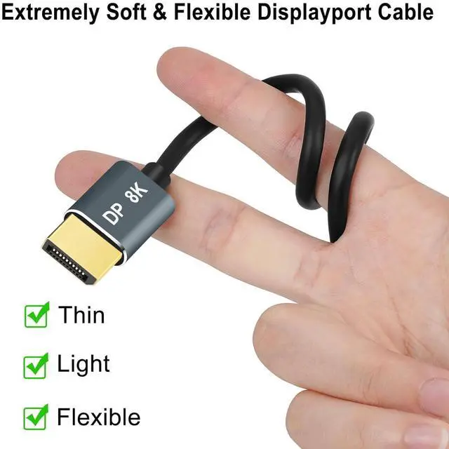 Alt view image 2 of 7 - 6.6FT DisplayPort Cable Certified Ultra Slim & Thin 8K 4K DP Cable Support 8K@60Hz 4K@144Hz 32.4Gbps for Laptop PC Monitor