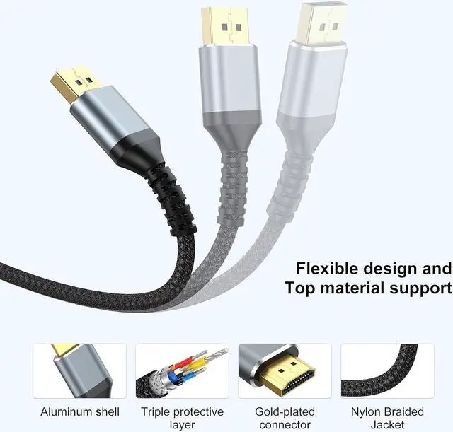 Alt view image 4 of 6 - 4K Displayport to HDMI Cable 5ft Display Port to HDMI Cord 5 feet Converter for PCs to HDTV Monitor Projector- Grey