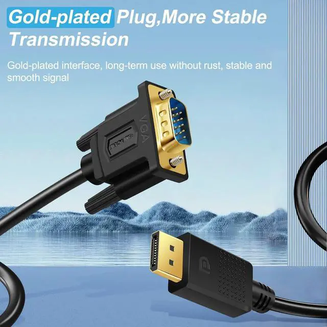 Alt view image 3 of 7 - Displayport to VGA Cable DisplayPort to VGA Adapter DP to VGA Cable Male to Male Gold-Plated for Computer Laptop PC Monitor TV Projector (10 Feet)