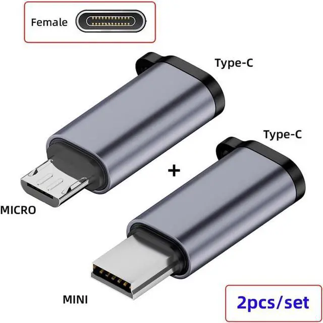 Alt view image 2 of 7 - 2pcs/lot USB-C USB2.0 Type C Female to Micro Mini USB Male Power Adapter 480Mbps Data with Chain Holes