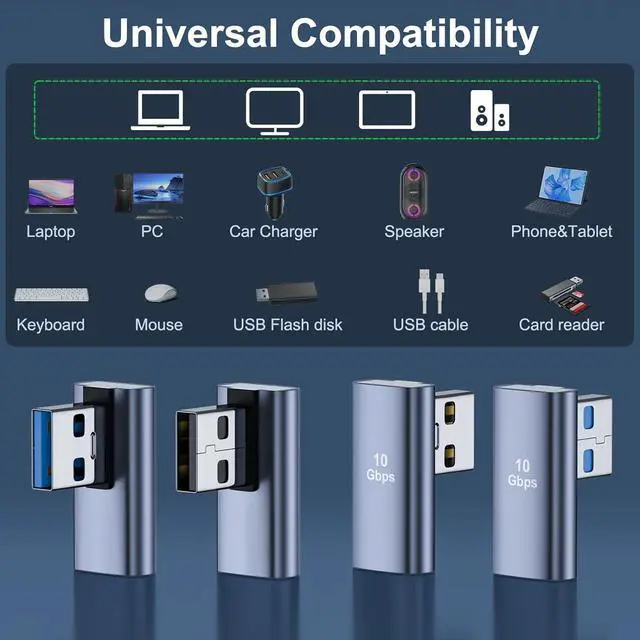 Alt view image 7 of 7 - 4 Pack USB 3.1 90 Degree Adapter 2*Left Angle&2*Right Angle USB A Male to Female Adapter for PC Laptop USB A Car Charger Power Bank and Most USB Devices