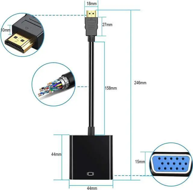 Alt view image 4 of 6 - HDMI to VGA Adapter 10 Pack Gold-Plated HDMI to VGA Converter (Male to Female) Compatible for Computer Laptop PC Monitor Projector HDTV Chromebook Raspberry Pi  Xbox and More